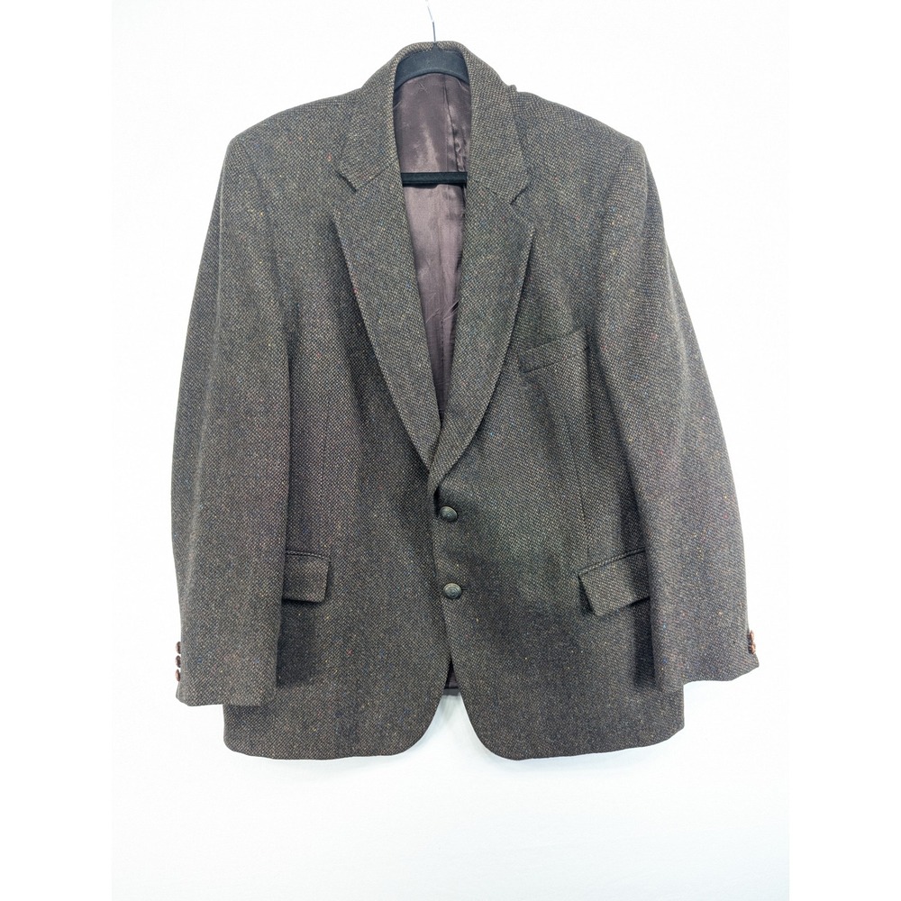 English Manor Mens Brown Flecked Tweed Wool Blazer Sport Coat Made in Hungary